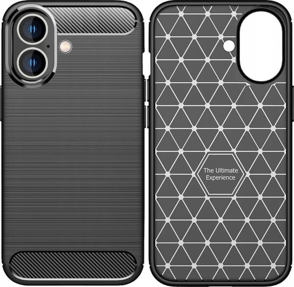 Etui til iPhone 16 CARBON CASE COVER SORT CASE + GLAS