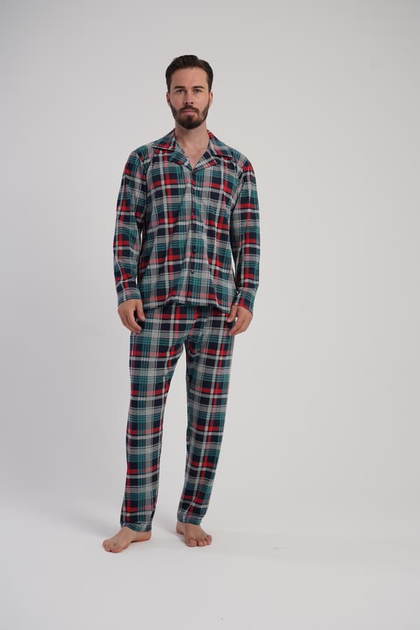 Herrpyjamas i bomull, långärmad, långbyxor, Vienetta M, dragkedja