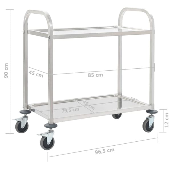 vidaXL serveringsvogn med 2 niveauer 96,5 x 55 x 90 cm rustfrit stål