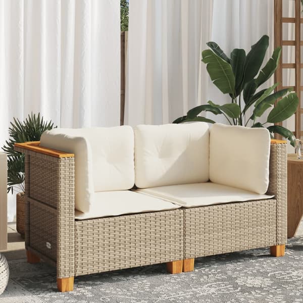 vidaXL Hörnsoffmoduler med kuddar, 2 st, beige, polyrotting