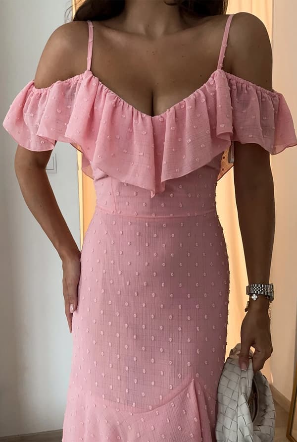Lucette - Rosa Rundringad Maxiklänning XL
