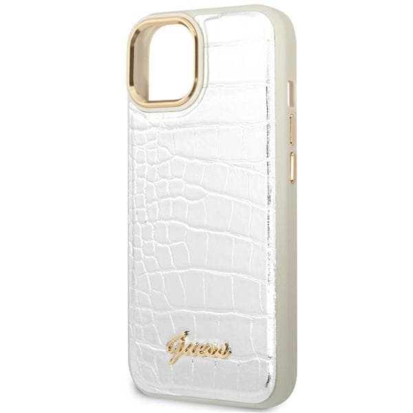 Guess Croco Collection cover til iPhone 14 Plus, sølv/sølv