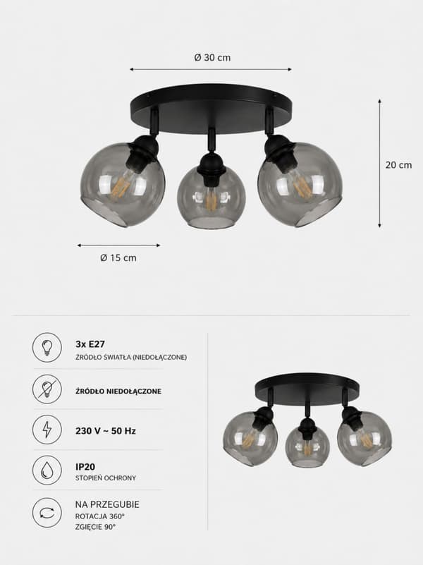 Spotlight 3xE27 YUNO SVART
