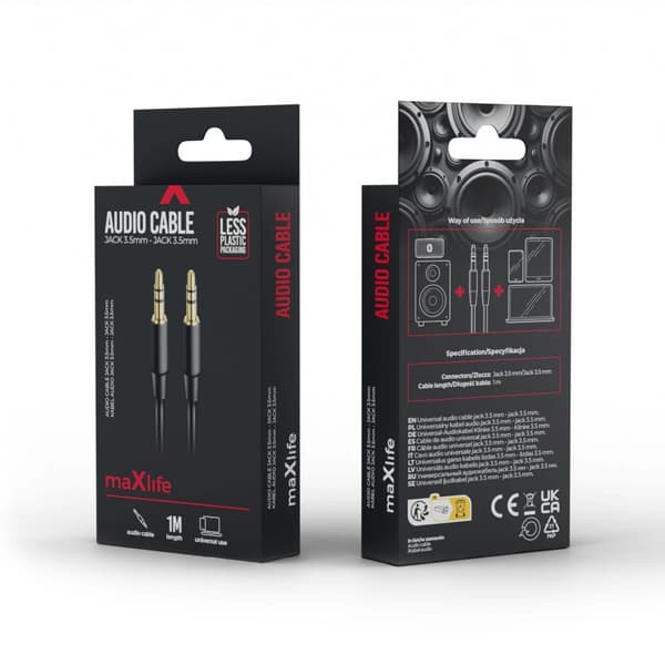 Lydkabel jack 3,5 mm - jack 3,5 mm 1 m sort Maxlife