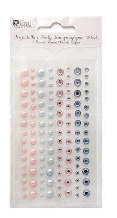 Søde lyserøde og blå selvklæbende krystaller og perler