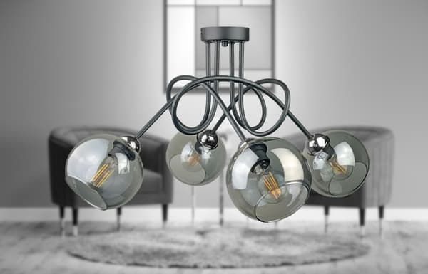 Loftlampe 4xE27 RING SORT/SØLV