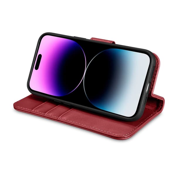 2-i-1 Läderfodral iPhone 14 Pro Max Anti-RFID Plånboksfodral Rött