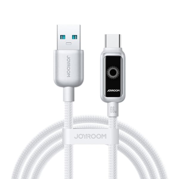 Flettet kabel USB-A - USB-C 66W 1,2m - hvid