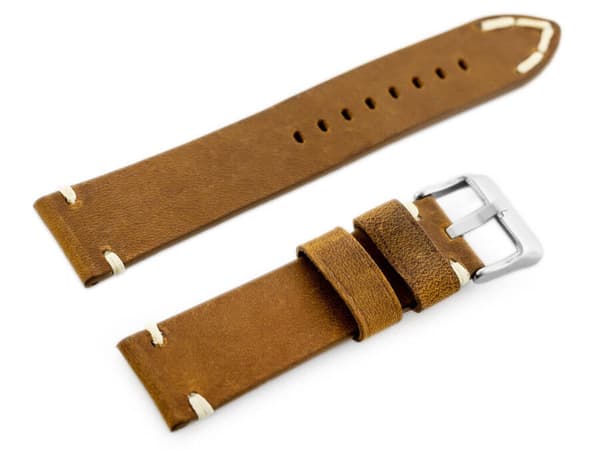 Läderrem för klocka W93 - brun/vit - 22mm