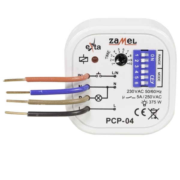 Tidsrelæ til samledåse, 8 tilstande, 230V, 5A, PCP-04, ZAMEL