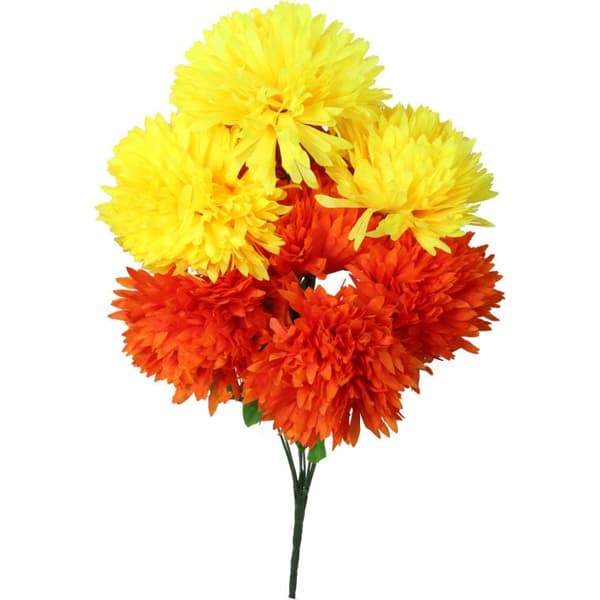 Buket med 9 orangegule chrysantemum, 52 cm