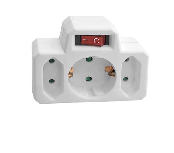 Elektrisk splitter, trepolig, 1x Schuko, belyst strömbrytare