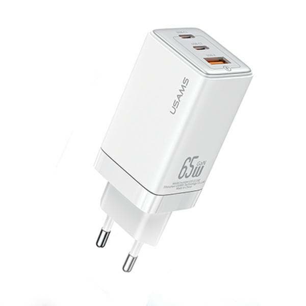 USAMS 2xUSB-C+1xUSB 65W (kun hoved) GaN PD3.0 +QC3.0 hurtigopladning hvid