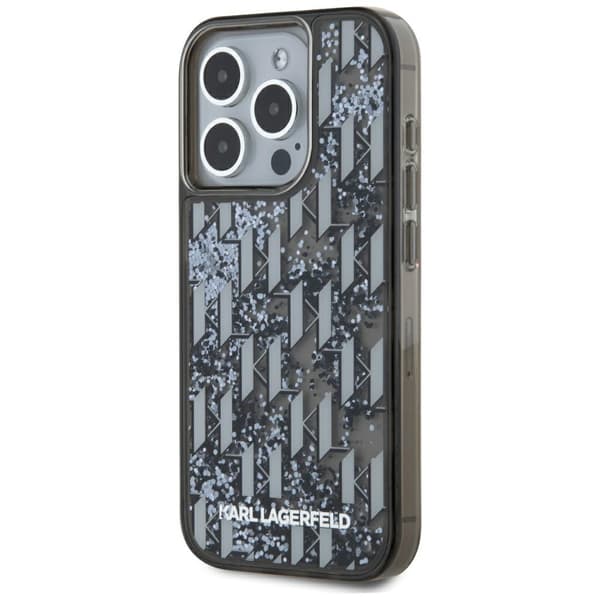 Karl Lagerfeld Liquide Glitter Monogram Gradient Cover til iPhone 15 Pro Max Sort