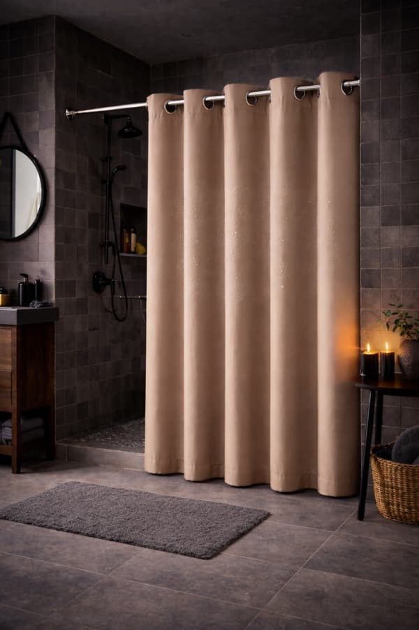 Vandtæt duschdraperi 150 x 230 cm med øjeter, beige