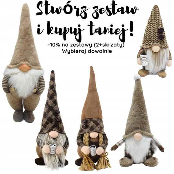 Handsydd julgransprydnad med gnomemotiv, boho