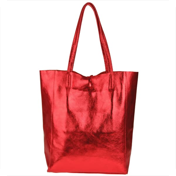 Lätt shoppingväska i läder, röd metallic