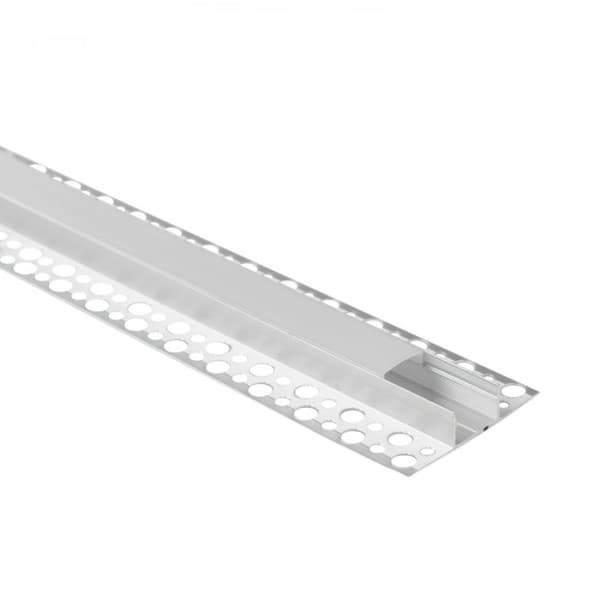 Aluminiumsprofil til fliser, rå sølv, til LED-strimler + opal afdækning 2m