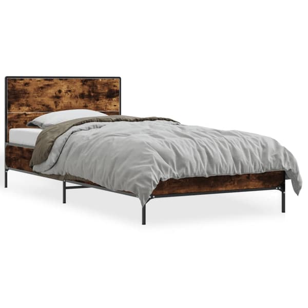 vidaXL sengestel røget eg 90x200 cm træbaseret materiale