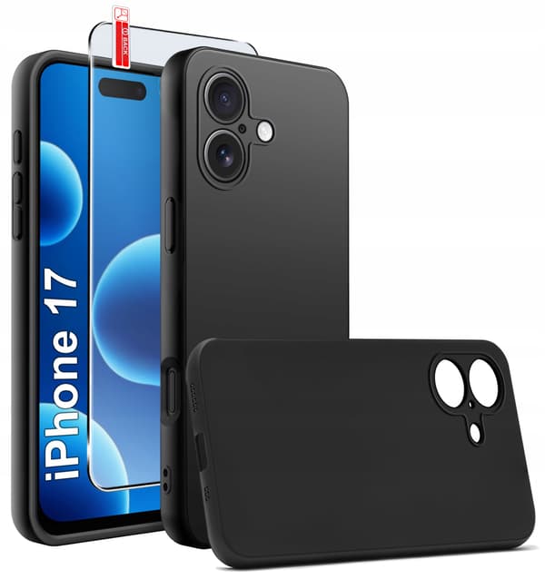 ETUI til Apple iPhone 17 SILIKONE MAT BAGSIDER sort + GLAS