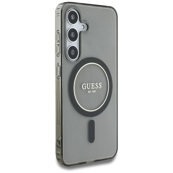 Guess Glitter Circle Classic Logo MagSafe-etui til Galaxy S25, sort