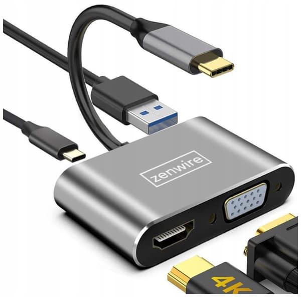 Adapterhubb USB-C 4-i-1 HDMI 4K VGA USB-adapter