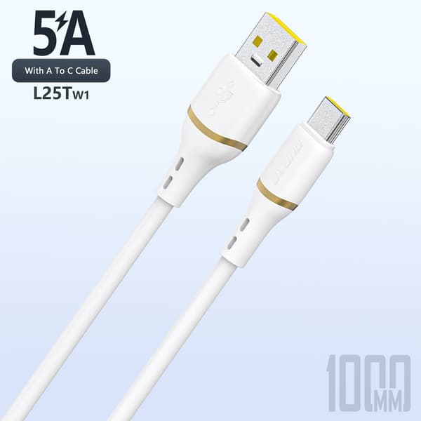 Silikonikaapeli USB-A - USB-C 5A 1m - valkoinen