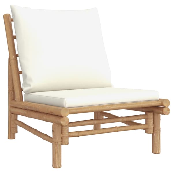 vidaXL 3-delat trädgårdsmöbelset, krämfärgade dynor, bambu