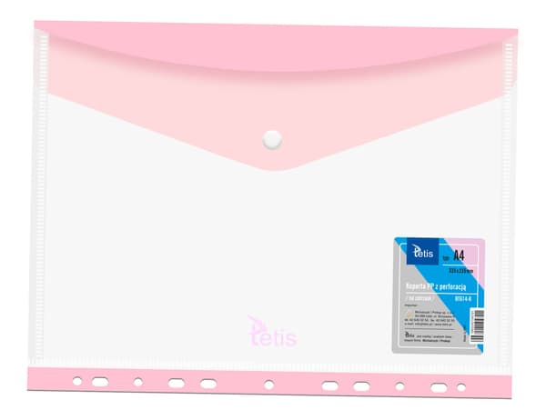 Rosa A4 PP-kuvert med perforerad tryckknappsförslutning