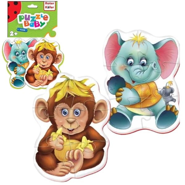 Skumpuslespil med abe og elefant