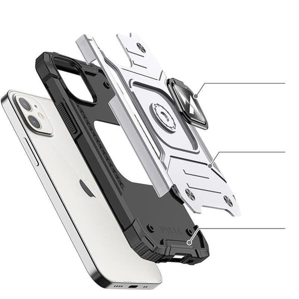 Pansret cover til iPhone 14, magnetisk holder, Ring Armor, sølv