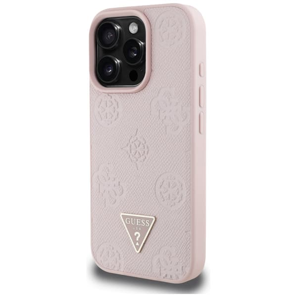 Guess Grained Hot Stamp Peony Pattern Triangle Logo MagSafe-cover til iPhone 16 Pro, lyserød