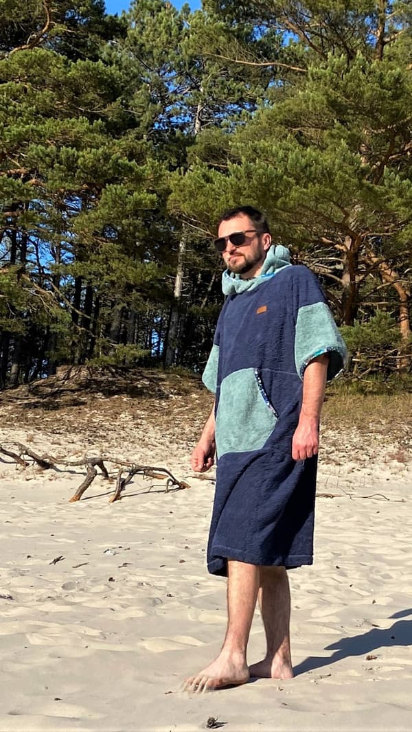 Surfponcho djupblå - bomull L MAN längd 115cm
