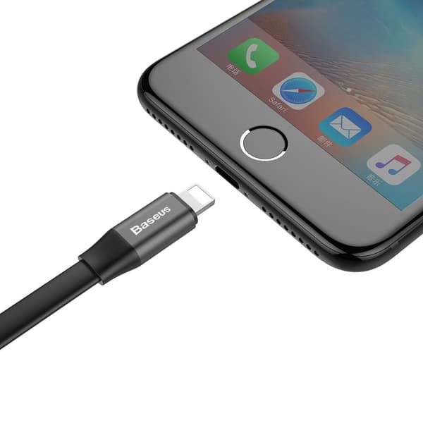 Litteä USB-kaapeli iPhone Lightning-kaapeli pidikkeellä 2A 23CM musta