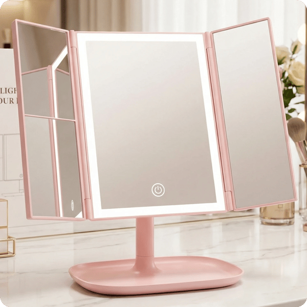 Hollywood pink foldbart makeupspejl 22x17cm LED