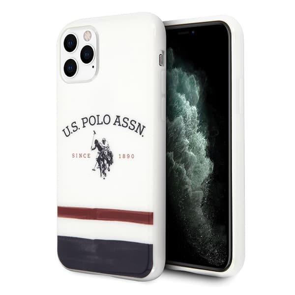 US Polo Tricolor Pattern Collection -kotelo iPhone 11 Prolle, valkoinen