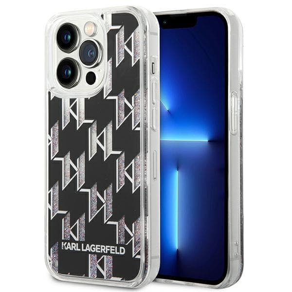 Karl Lagerfeld Liquid Glitter Monogram-cover til iPhone 14 Pro, sort