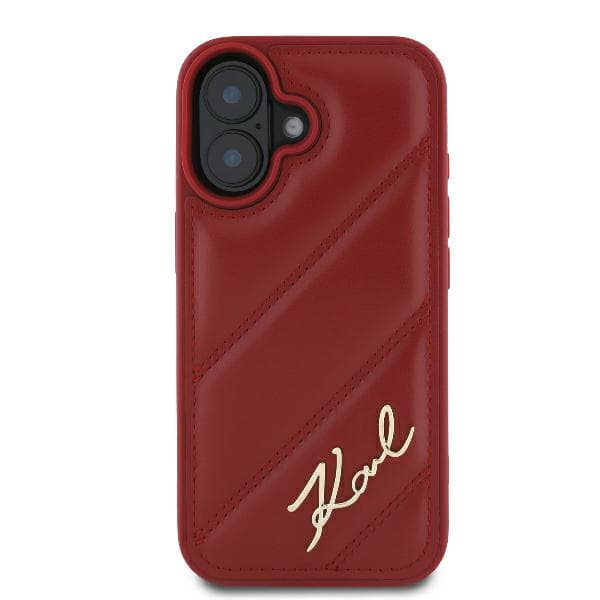 Karl Lagerfeld Diagonal Quilted Script -suojakuori iPhone 16:lle, punainen