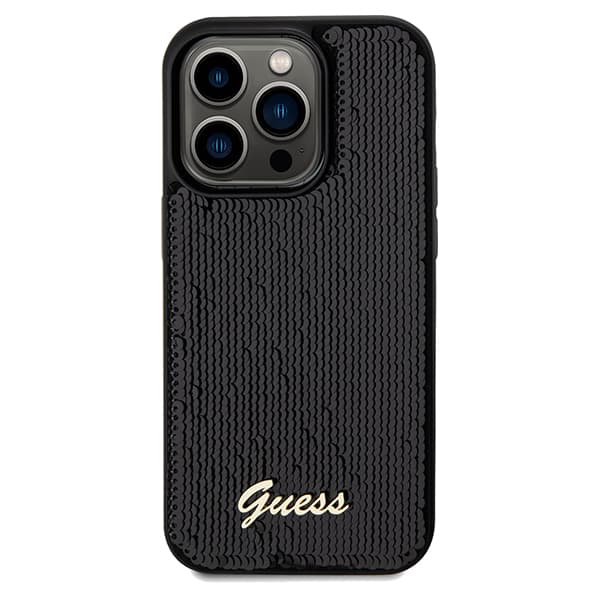 Guess Sequin Script Metallskal till iPhone 14 Pro Max, Svart