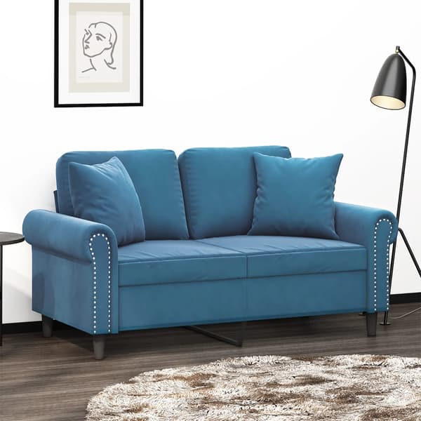 vidaXL 2-sitssoffa med kuddar, blå, 120 cm, sammet