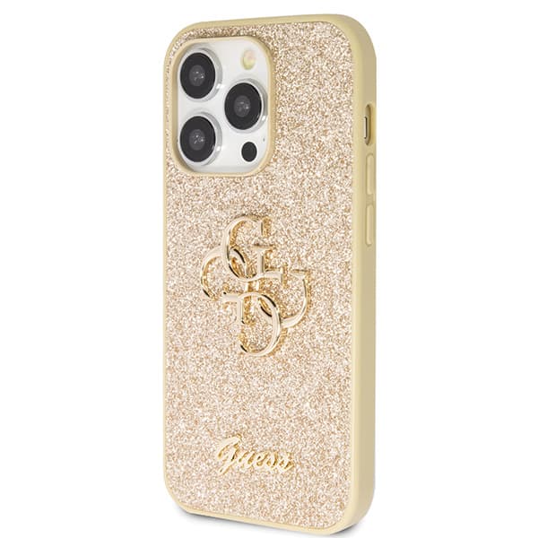 Guess Glitter Script Big 4G-skal till iPhone 14 Pro, guld