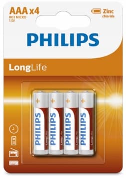 Philips LongLife AAA-batterier, 4 stk.