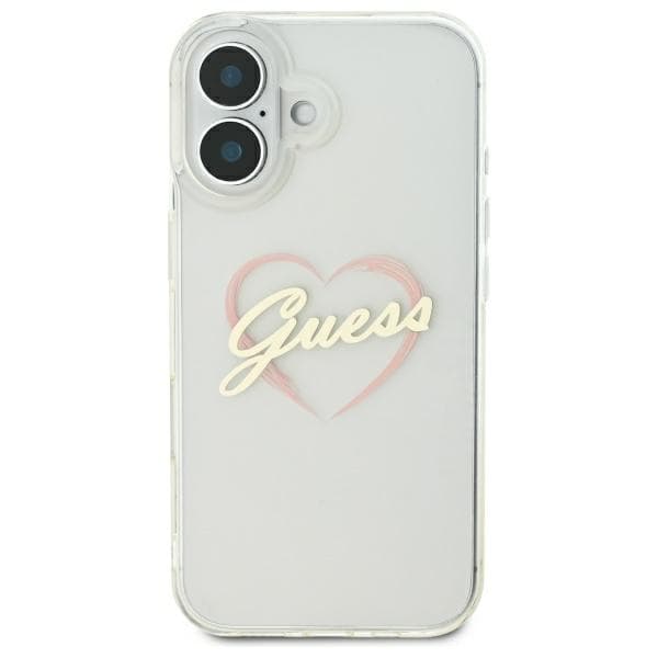 Guess IML Hjerte-etui til iPhone 16 plus, Gennemsigtig