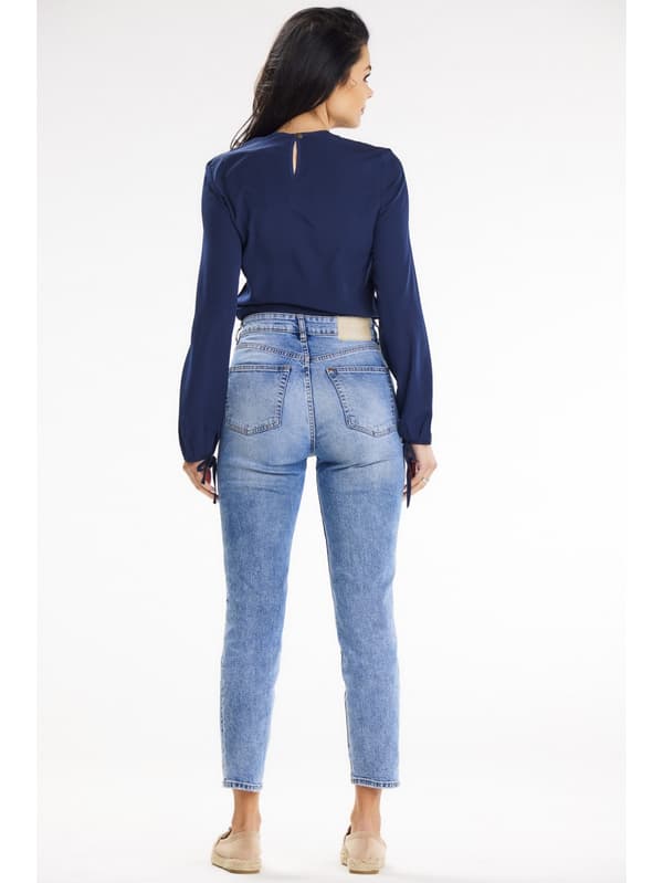 Afslappet langærmet bluse, marineblå XL