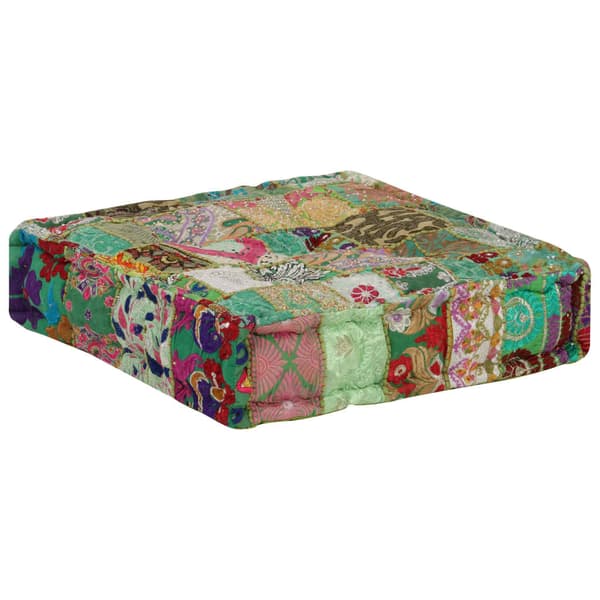 vidaXL firkantet patchwork bomuldspuf 50x50x12 cm grøn