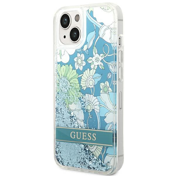 Guess Flower Liquid Glitter cover til iPhone 14 Plus, grøn/grøn