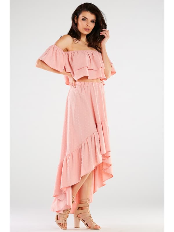 Sommar, asymmetrisk maxikjol, puderrosa L/XL
