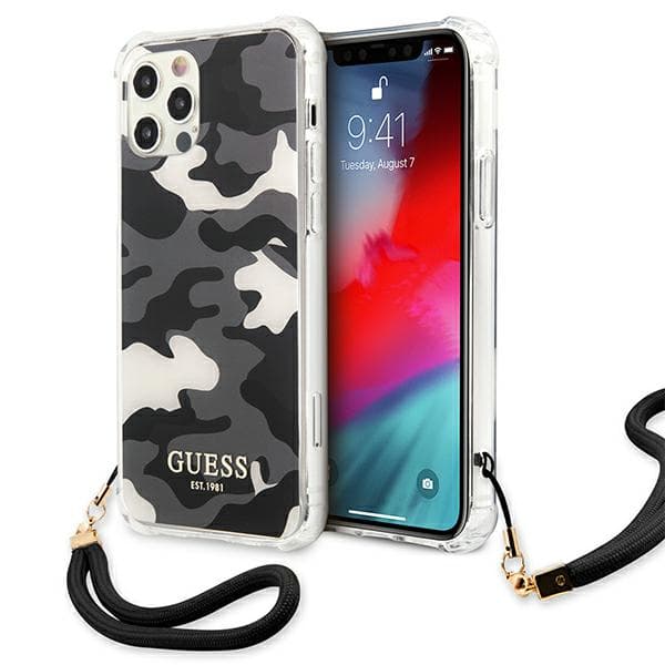 Guess Camo Collection-etui til iPhone 12/12 Pro, sort