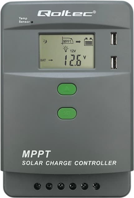Qoltec MPPT solcelleladeregulator med temperatursensor 10 A 12/24 V