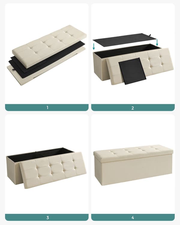 Cremefarvet foldbar opbevaringspuf
